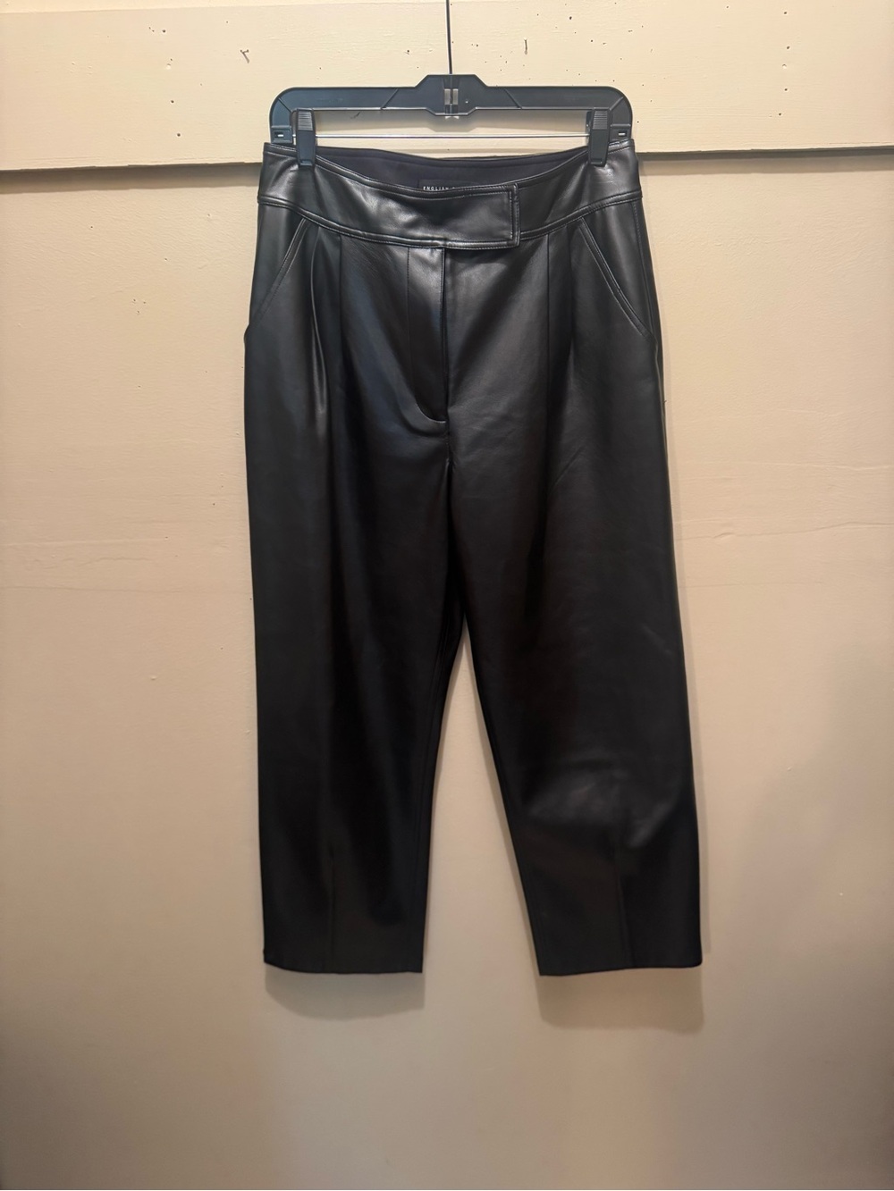 Women’s Black Faux Leather Tapered Pants